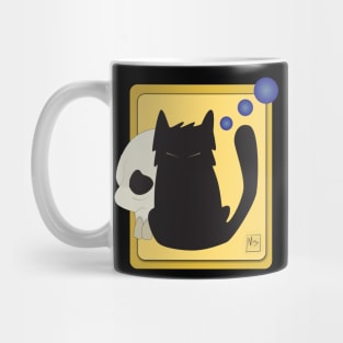 Black Cat and Human Skull Mug